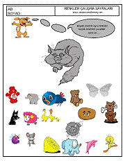 okul öncesi renkler çalışma sayfaları; verilen resimle aynı renkte olan resimleri işaretle